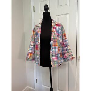Women's Patchwork Blazer by Parsley & Sage Featuring a Madras Plaid Pattern
